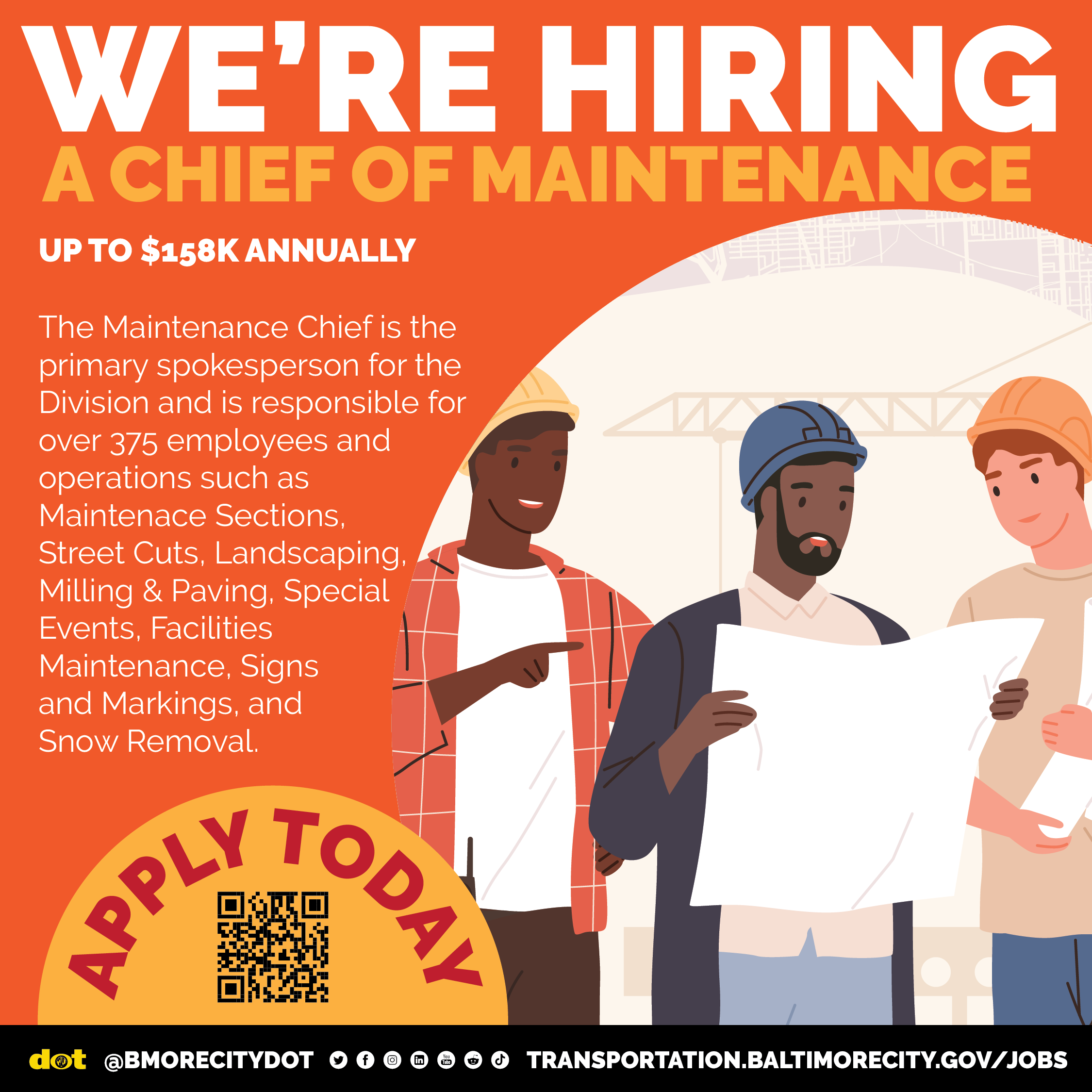 Baltimore City Department of Transportation We're Hiring Chief of Maintenance
